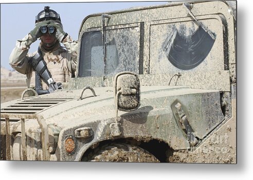 Binoculars Metal Print featuring the photograph U.s. Army Specialist Scans by Stocktrek Images