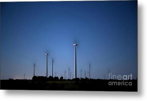 Night Time Photography Metal Print featuring the photograph Wind Farm at Night by Keith Kapple