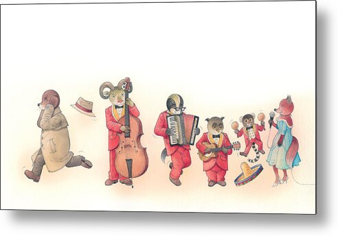 Music Dance Red Animal Instruments Metal Print featuring the painting Rabbit Marcus the Great 22 by Kestutis Kasparavicius