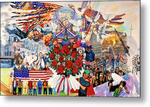 9/11/01 Metal Print featuring the painting 9/11 Memorial #1 by Bonnie Siracusa