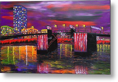  Metal Print featuring the painting Portland City Lights Over Morrison Bridge 3 #1 by James Dunbar