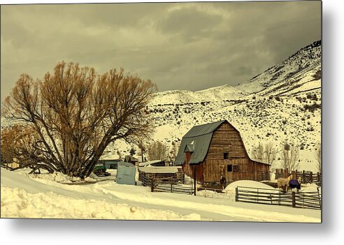 Farm Metal Print featuring the photograph Winter Farm Scene - Wyoming #1 by Mountain Dreams