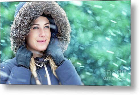 Adult Metal Print featuring the photograph Winter woman portrait #1 by Anna Om