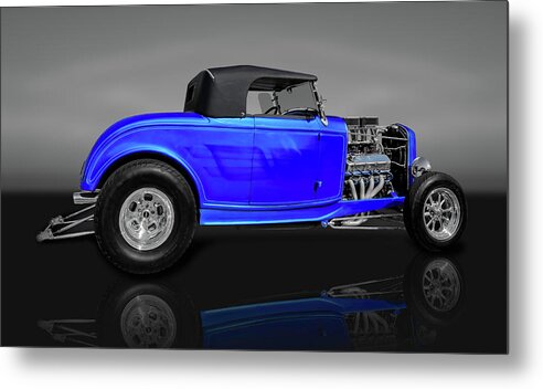 Frank J Benz Metal Print featuring the photograph 1932 Ford Roadster Convertible Coupe - 32FDCVRDSTRGRYRFLT0100 by Frank J Benz