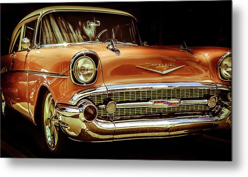 Belair- Of Cars-classic Cars- Boy In Back Window- Muscle Car Art- Images For Car Lovers- Photography Of Are Ann M. Garrett - 55 Chevy Belair- Metal Print featuring the photograph 55 Chevy by Rae Ann M Garrett