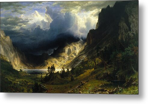 A Storm In The Rocky Mountains Metal Print featuring the painting A Storm in the Rocky Mountains by Albert Bierstadt