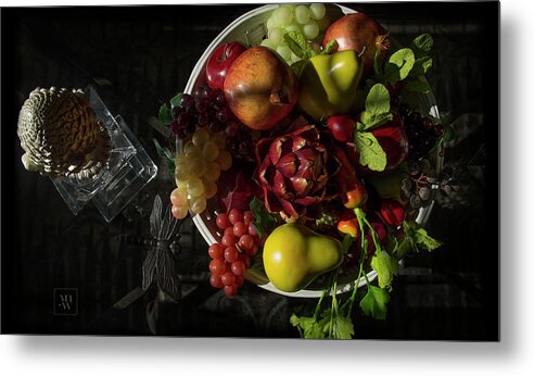 Chiaroscuro Metal Print featuring the photograph A Plate of Fruits by Yvonne Wright