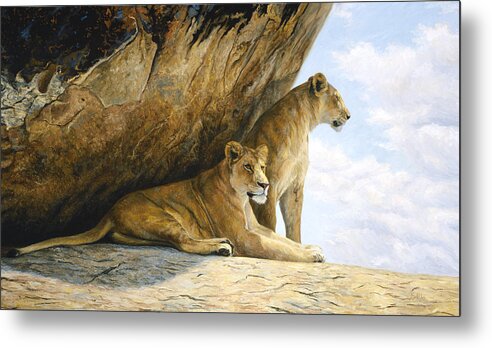 Lion Metal Print featuring the painting A View from the Shade by Lucie Bilodeau