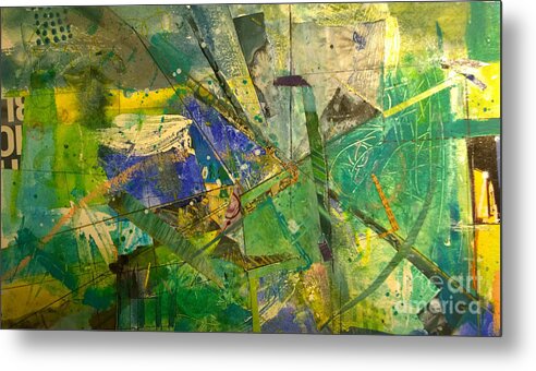 Abstract Line Expressionism Drafted Architecture Text Magazine Loft Art Painting Green Robert Anderson Original Artwork Collage Metal Print featuring the painting Abstract #41715 by Robert Anderson
