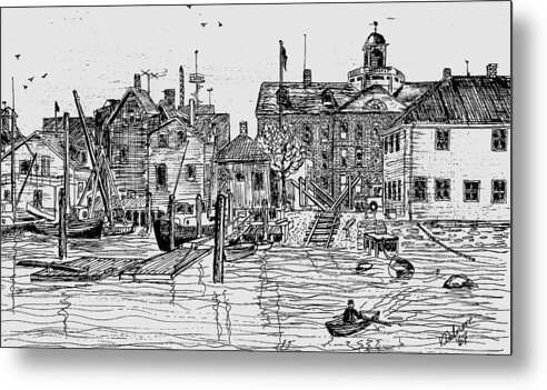 Woods Hole Metal Print featuring the drawing Back of the Boat Yard on Eel Pond by Vic Delnore