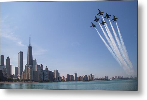 Chicago Metal Print featuring the photograph Blue Angels over Chicago by Lev Kaytsner