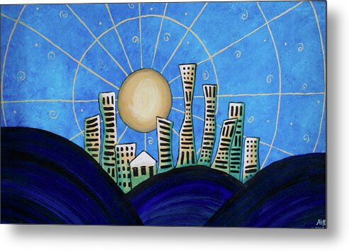 Blue Metal Print featuring the painting Blue City by April Burton