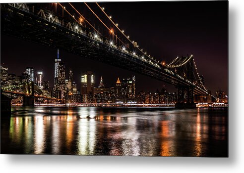 Brooklyn And Manhattan Bridge Metal Print featuring the photograph Brooklyn and Manhattan Bridge by Jaime Mercado