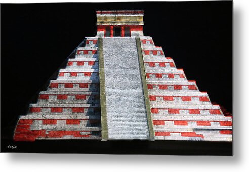 Cancun Metal Print featuring the photograph Cancun Mexico - Chichen Itza - Temple of Kukulcan-El Castillo Pyramid Night Lights 1 by Ronald Reid