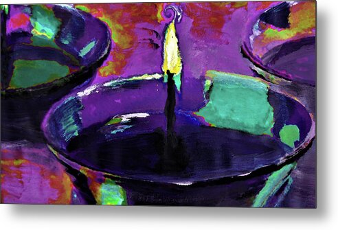 Candlelight Metal Print featuring the digital art Candlelight In Plum And Mint By Lisa Kaiser by Lisa Kaiser