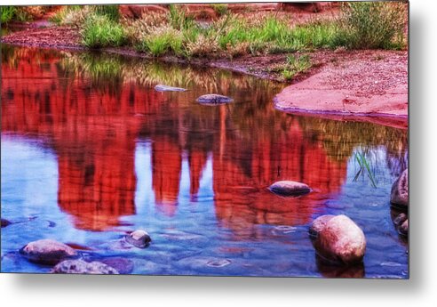 Cathedral Rock Metal Print featuring the photograph Cathedral Rock Reflection Painterly by Bob Coates