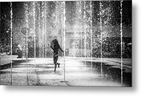 Black Metal Print featuring the photograph Dancing in the water - Valletta, Malta - Black and white street photography by Giuseppe Milo