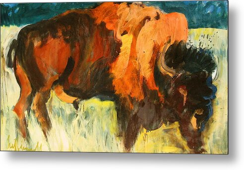 Paintings Metal Print featuring the painting Debbie's Postcard Buffalo by Les Leffingwell