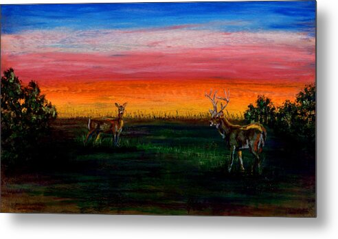 Oil Pastel Metal Print featuring the pastel Deer Dawn by Laurie Tietjen