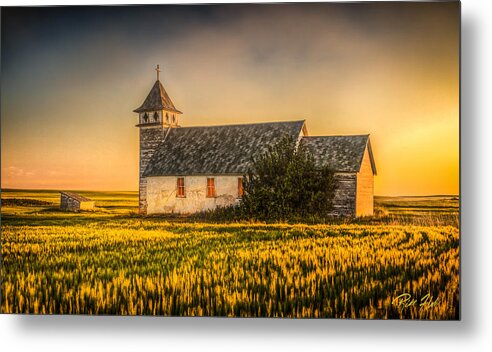 Buildings Metal Print featuring the photograph Dusk Glow at the Country Church by Rikk Flohr