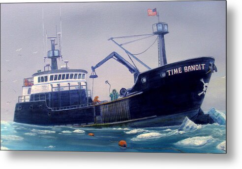 Seascape Metal Print featuring the painting F/v Time Bandit Closeup by Wayne Enslow