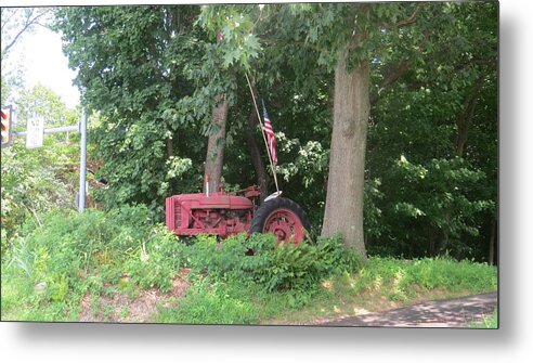 Red Tractor Metal Print featuring the photograph Faithful American Tractor by Jeanette Oberholtzer