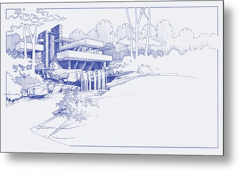 Fallingwater Metal Print featuring the drawing Fallingwater blueprint by Larry Hunter