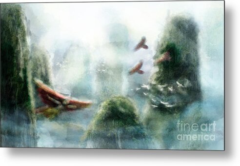 China Metal Print featuring the painting Flight through the Mountains by Brandy Woods