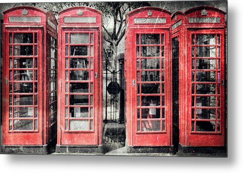 England Metal Print featuring the photograph Four Red Telephone Boxes by Nigel R Bell