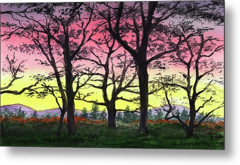 Sunrise Metal Print featuring the painting Gorgeous Sunrise Watercolor Landscape by Irina Sztukowski