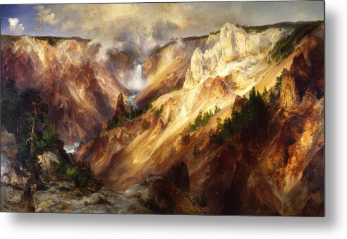 Great Falls Of Yellowstone Metal Print featuring the digital art Grand Canyon Of The Yellowstone by Thomas Moran