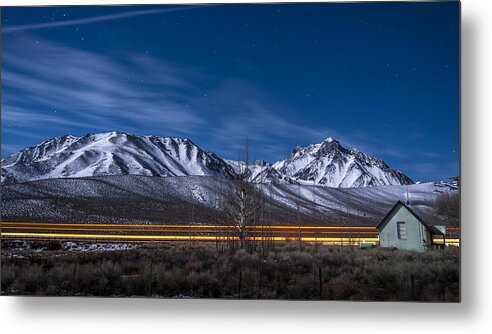 Night Metal Print featuring the photograph Green Church Under A Snow Moon by Cat Connor