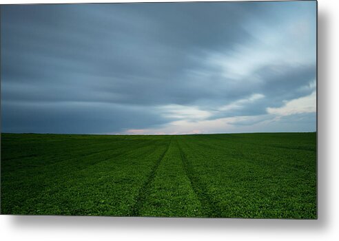 Freedom Metal Print featuring the photograph Green field and cloudy sky by Michalakis Ppalis