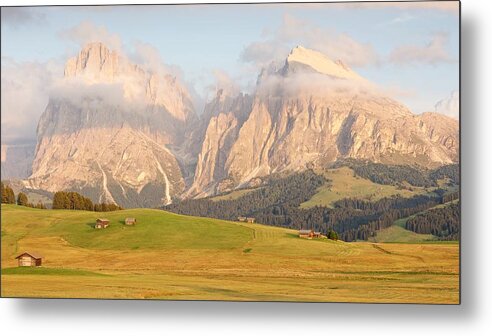 Alpe Di Siusi Metal Print featuring the photograph Huts on the Alpe di Siusi by Stephen Taylor