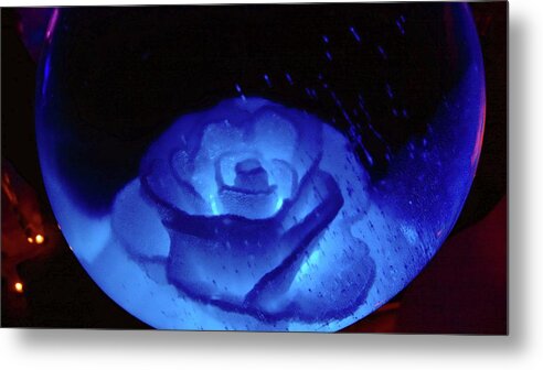 Ice Metal Print featuring the photograph Ice Blue Rose Globe by DiDesigns Graphics