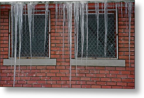 Ice Metal Print featuring the photograph Icicles 2 - In Front of Windows Off Red Brick Bldg. by Steve Ohlsen