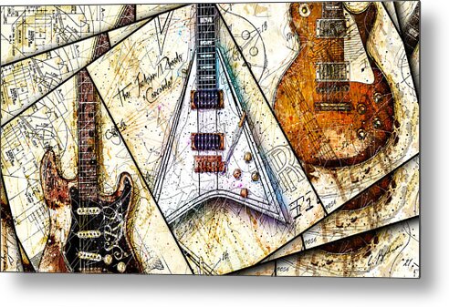Guitar Metal Print featuring the digital art Iconic Guitars Panel 1 by Gary Bodnar