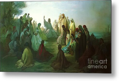Jesus Preaching The Sermon On The Mount Gustave Dore Metal Print featuring the painting Jesus Preaching the Sermon by MotionAge Designs