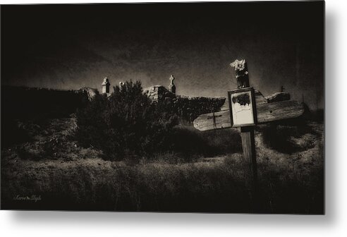 Black And White Photography Metal Print featuring the photograph Las Cruces de Galisteo New Mexico by Karen Slagle