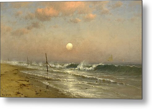 Francis Augustus Silva Metal Print featuring the painting Early moonrise coney island by Francis Augustus Silva