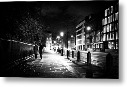 Black Metal Print featuring the photograph Late - Dublin, Ireland - Black and white street photography by Giuseppe Milo
