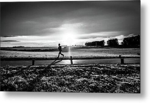 Backlight Metal Print featuring the photograph Late - Stonehenge, England - Black and white street photography by Giuseppe Milo
