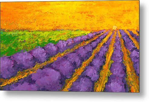 Lavender Field A Modern Impressionistic Artwork In Palette Knife Metal Print featuring the painting Lavender Field a Modern Impressionistic Artwork in palette knife by Patricia Awapara