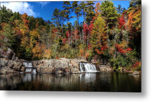 Linville Upper Falls During Fall Metal Print featuring the photograph Linville Upper Falls During Fall by Carol Montoya