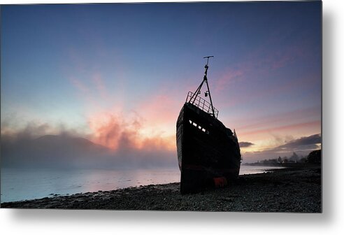 Sunset Metal Print featuring the photograph Loch Linnhe Misty Shipwreck by Grant Glendinning