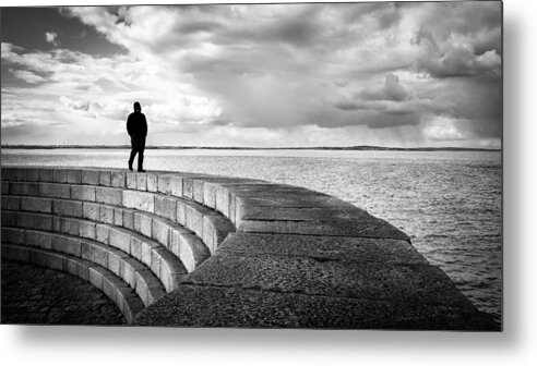 Man By The Sea - Howth Metal Print featuring the photograph Man by the sea - Howth, Ireland - Black and white street photography by Giuseppe Milo