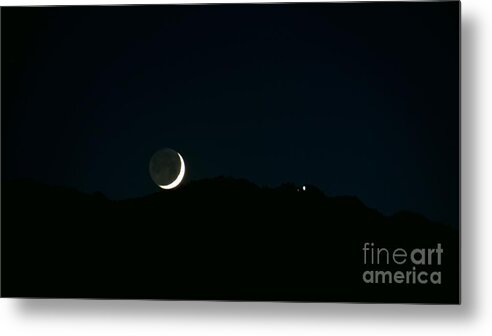 Moon At Palm Springs Aerial Tramway Metal Print featuring the photograph Moon Greets Tram by Angela J Wright