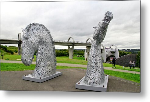 Mythical Horses Metal Print featuring the photograph Mythical Horses near the Falkirk Wheel by Elena Perelman