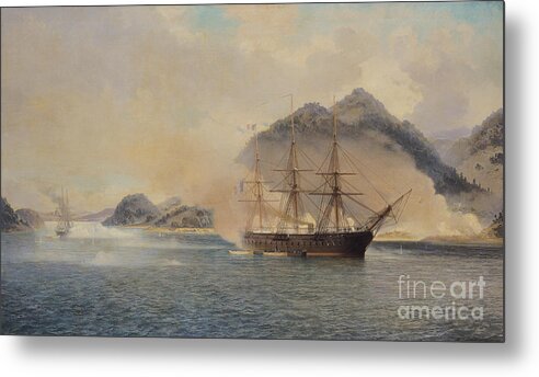 Naval Metal Print featuring the painting Naval Battle of the Strait of Shimonoseki by Jean Baptiste Henri Durand Brager