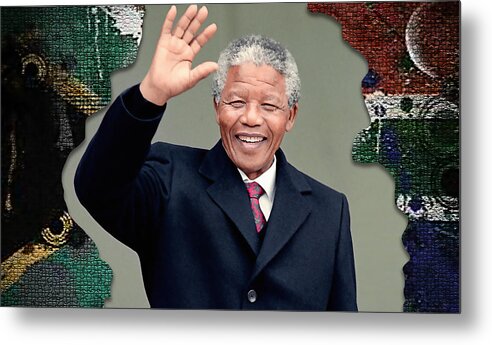 Nelson Mandela Paintings Metal Print featuring the mixed media Nelson Mandela by Marvin Blaine